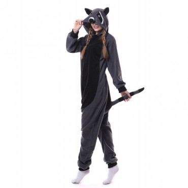 Grey Raccoon Costume Pajama Onesie Kigurumi Jumpsuit