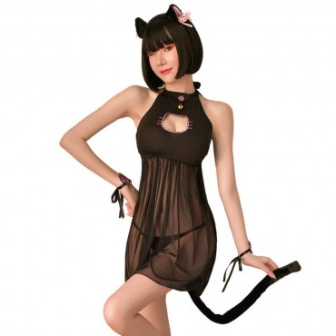 FL6947 Sexy Cat Girl Lingerie Nightdress Lace Sling Pajamas