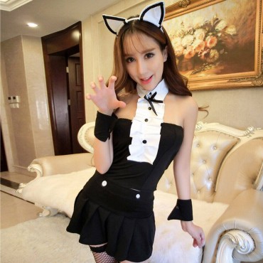 FL7956 Sexy Cat Girl Lingerie Nightdress Lace Sling Pajamas