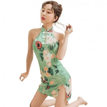 FL7934 Sexy Cheongsam Lingerie Nightdress Lace Sling Pajamas