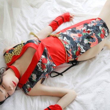 FL6940 Sexy Kimono Lingerie Nightdress Lace Sling Pajamas