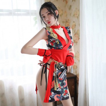 FL6940 Sexy Kimono Lingerie Nightdress Lace Sling Pajamas