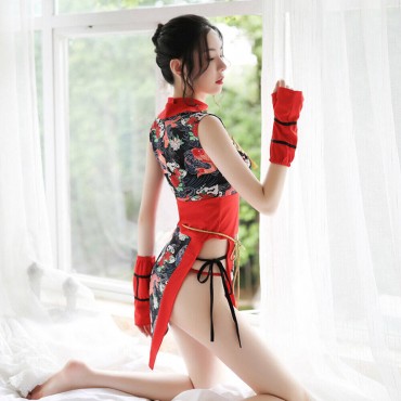 FL6940 Sexy Kimono Lingerie Nightdress Lace Sling Pajamas