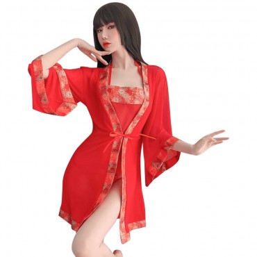 FL7970 Sexy Kimono Lingerie Nightdress Lace Sling Pajamas