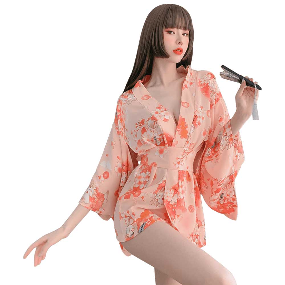 FL7971 Sexy Kimono Lingerie Nightdress Lace Sling Pajamas