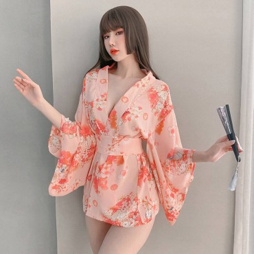 FL7971 Sexy Kimono Lingerie Nightdress Lace Sling Pajamas