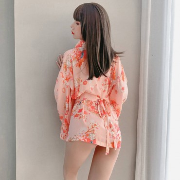 FL7971 Sexy Kimono Lingerie Nightdress Lace Sling Pajamas