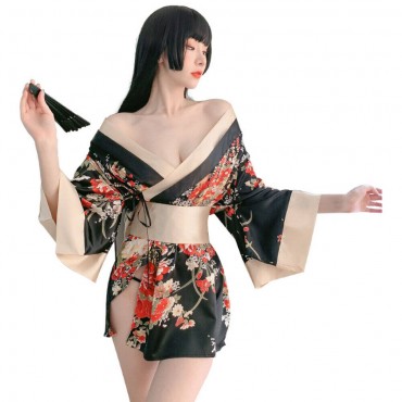 FL7972 Sexy Kimono Lingerie Nightdress Lace Sling Pajamas