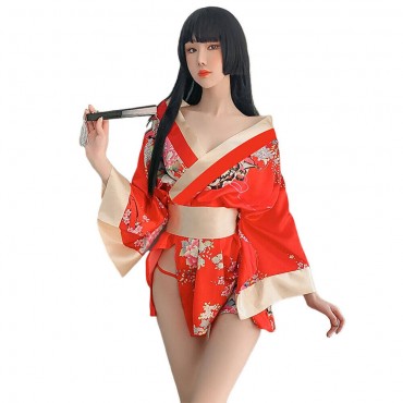 FL7972 Sexy Kimono Lingerie Nightdress Lace Sling Pajamas