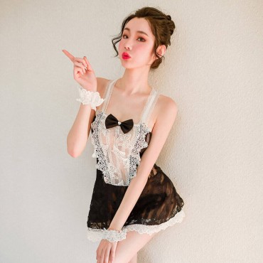 FL7913 Sexy Maid Lingerie Nightdress Lace Sling Pajamas