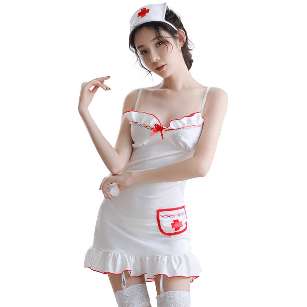 FL7982 Sexy Nurse Lingerie Nightdress Lace Sling Pajamas