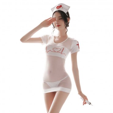 FL7984 Sexy Nurse Lingerie Nightdress Lace Sling Pajamas