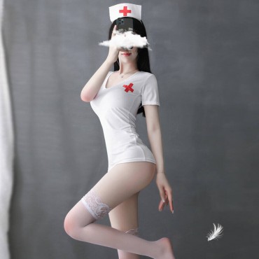 FL7986 Sexy Nurse Lingerie Nightdress Lace Sling Pajamas