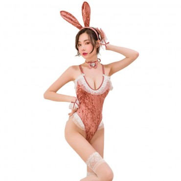 FL6995 Sexy Revealing Lingerie Nightdress Lace Sling Pajamas Bunny Girl Lingerie