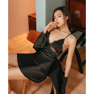 P6008 Sexy Lingerie Nightdress Lace Sling Pajamas SetsRobe Sleepwear