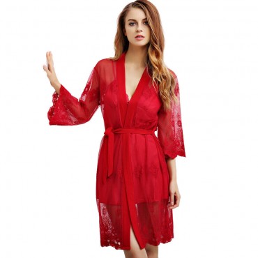 P8990 Sexy Lingerie Nightdress Lace Sling Pajamas SetsRobe Sleepwear