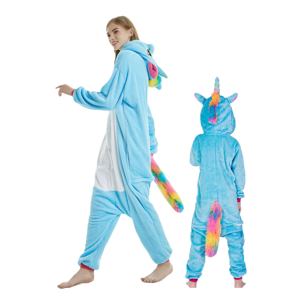 Rainbow Blue Pegasus Costume Unicorn Pajama Onesie Kigurumi Jumpsuit