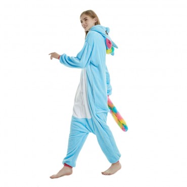 Rainbow Blue Pegasus Costume Unicorn Pajama Onesie Kigurumi Jumpsuit