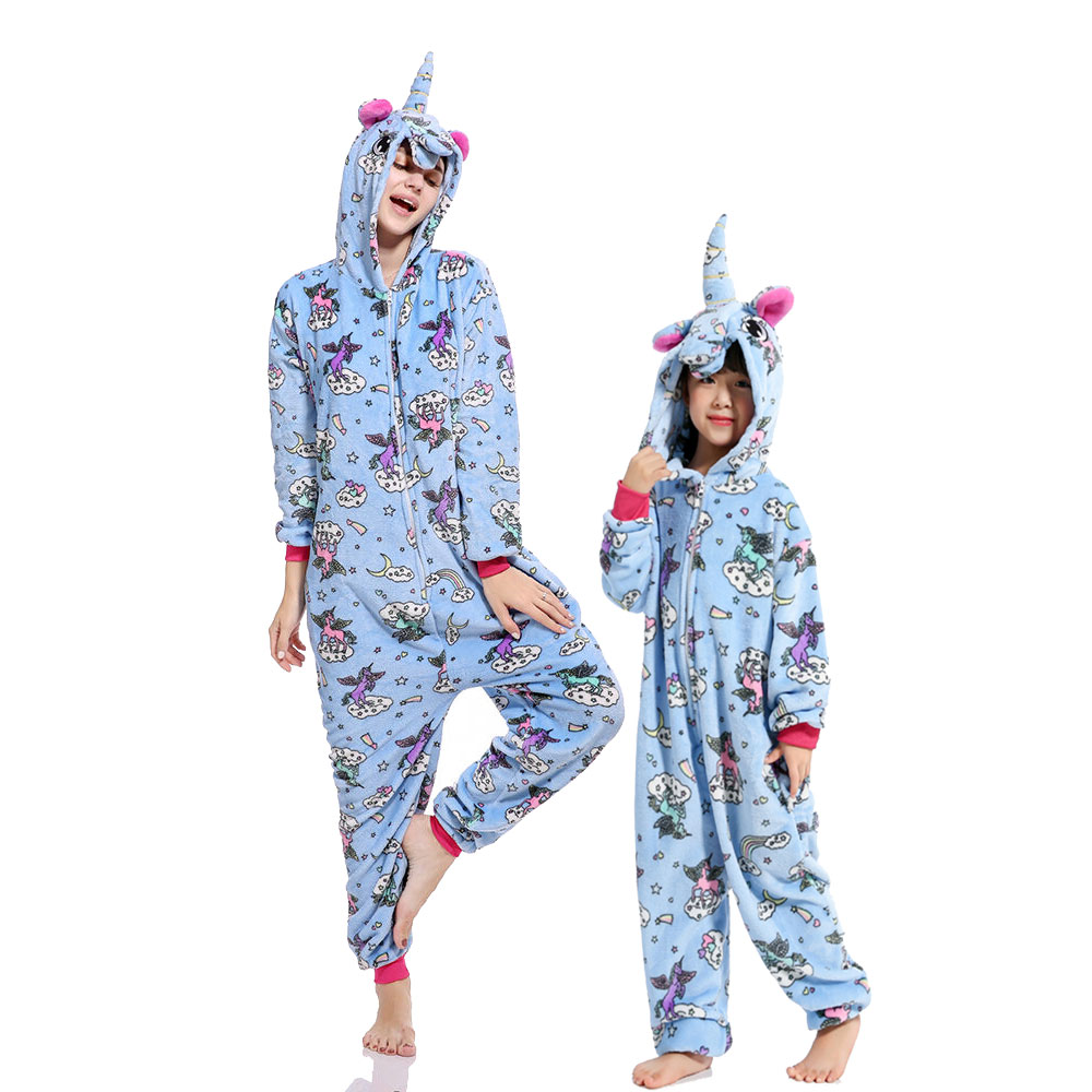 Blue Unicorn Pattern Costume Pajama Onesie Kigurumi Jumpsuit with Zip