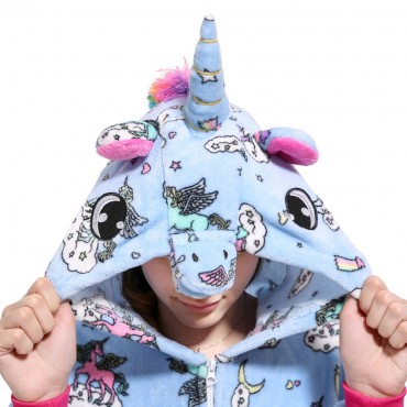 Blue Unicorn Pattern Costume Pajama Onesie Kigurumi Jumpsuit with Zip