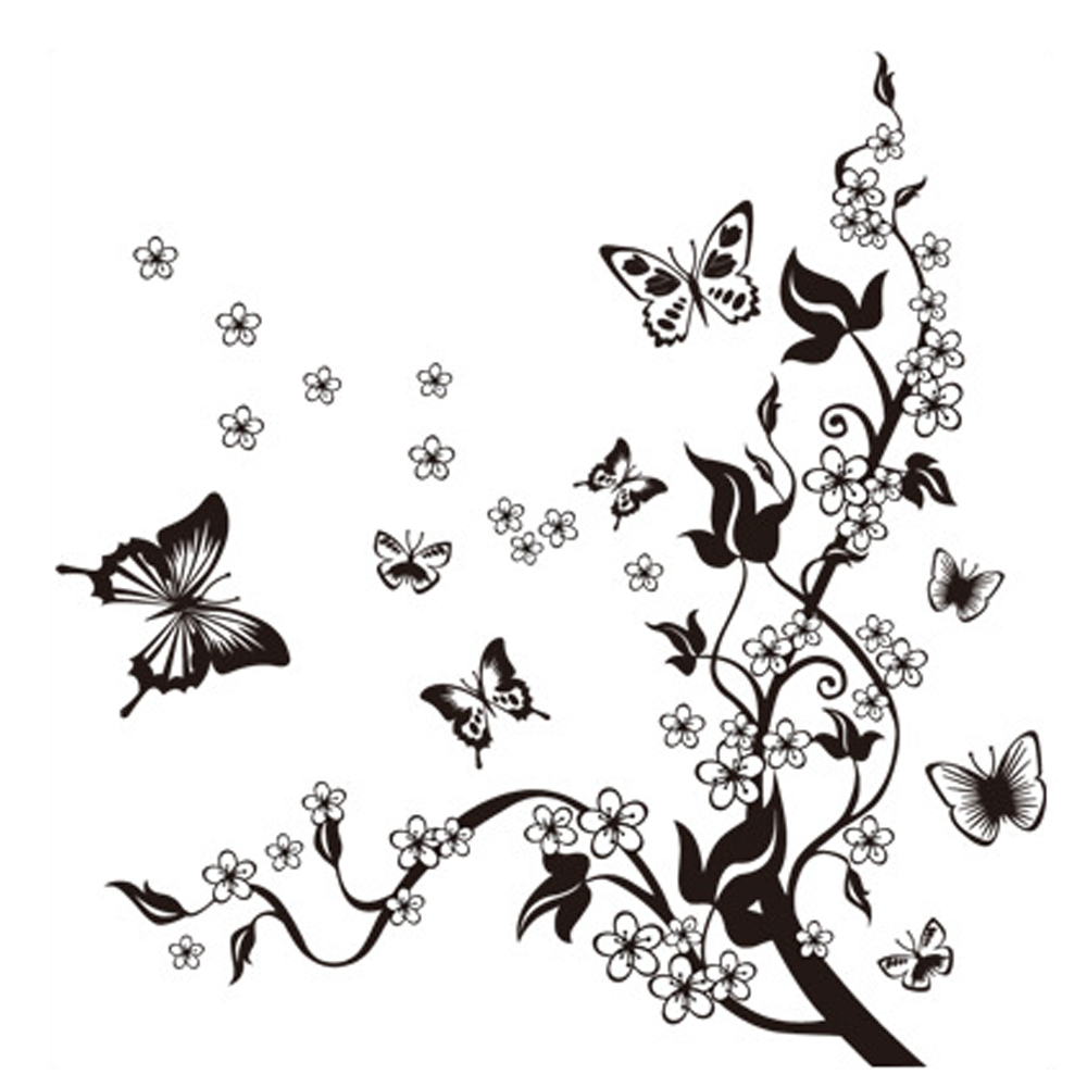 Black Floral Butterfly Wall Decal Sticker