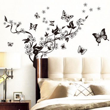 Black Floral Butterfly Wall Decal Sticker