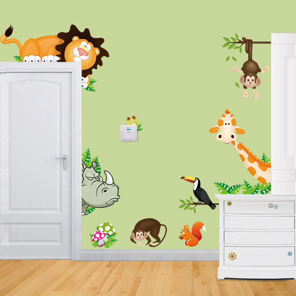 Jungle Zoo Animal Lion Monkey Giraffe Squirral Wall Decal Sticker