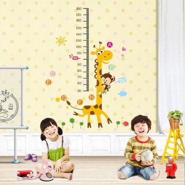 Monkey Playing with Giraffe Kids Growth Chart Wall Decal Sticker