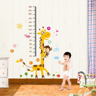 Monkey Playing with Giraffe Kids Growth Chart Wall Decal Sticker