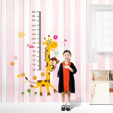 Monkey Playing with Giraffe Kids Growth Chart Wall Decal Sticker