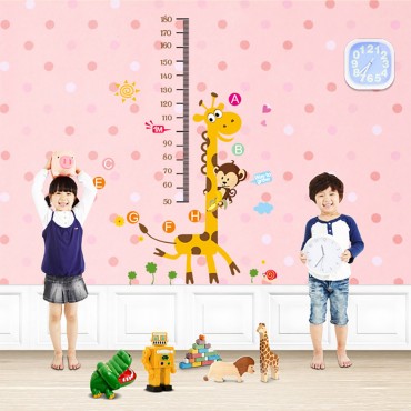 Monkey Playing with Giraffe Kids Growth Chart Wall Decal Sticker