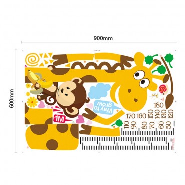 Monkey Playing with Giraffe Kids Growth Chart Wall Decal Sticker