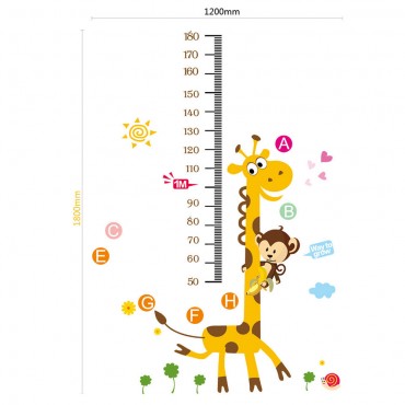 Monkey Playing with Giraffe Kids Growth Chart Wall Decal Sticker