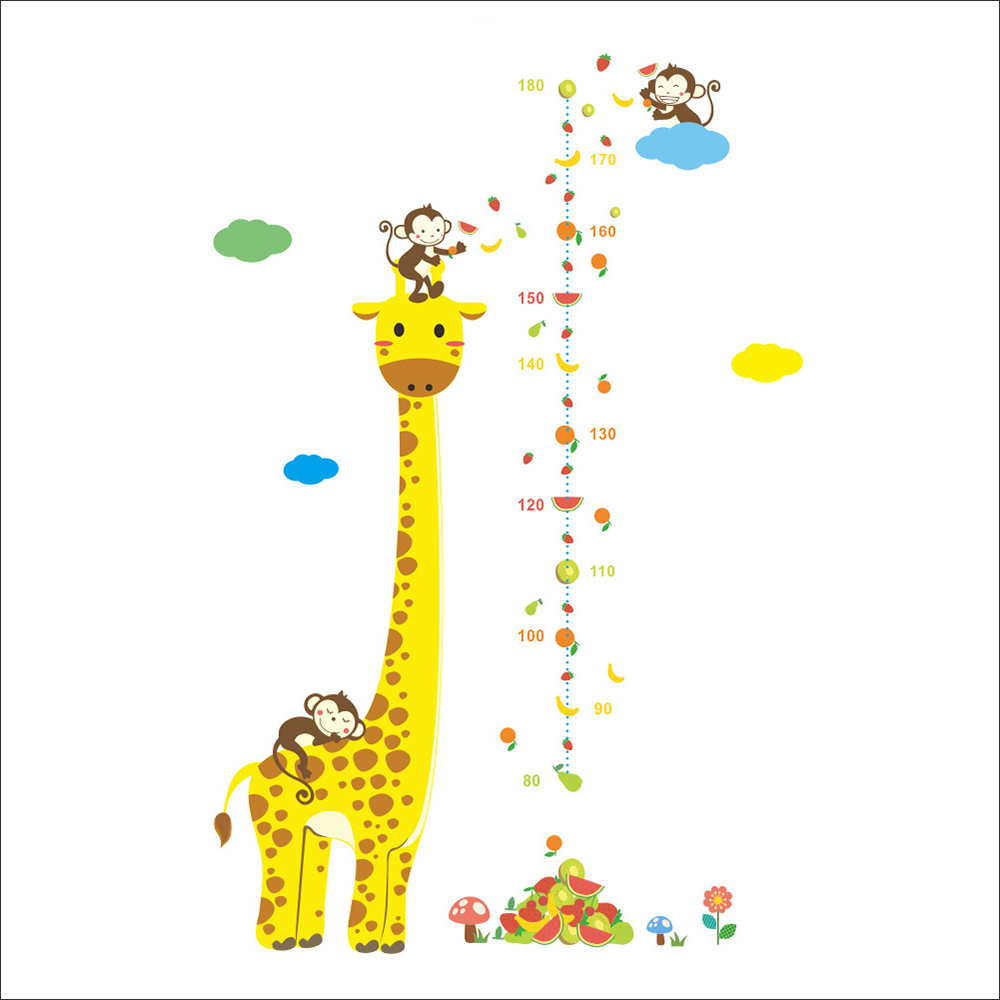 Monkey and Giraffe Kids Growth Chart Wall Decal Sticker