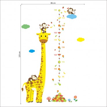 Monkey and Giraffe Kids Growth Chart Wall Decal Sticker