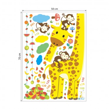 Monkey and Giraffe Kids Growth Chart Wall Decal Sticker