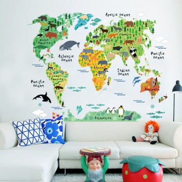 Colorful World Map Wall Decal Sticker