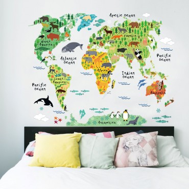 Colorful World Map Wall Decal Sticker