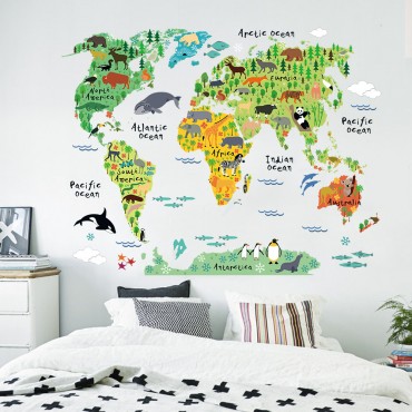 Colorful World Map Wall Decal Sticker