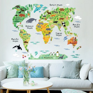 Colorful World Map Wall Decal Sticker