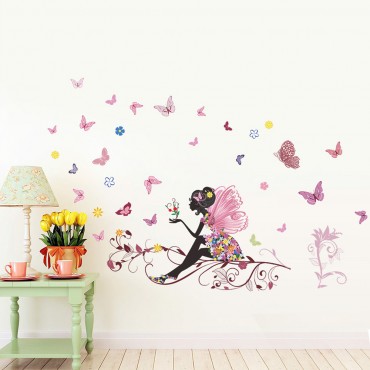 Fairy with Butterfly Wall Decal Sticker