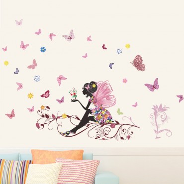 Fairy with Butterfly Wall Decal Sticker