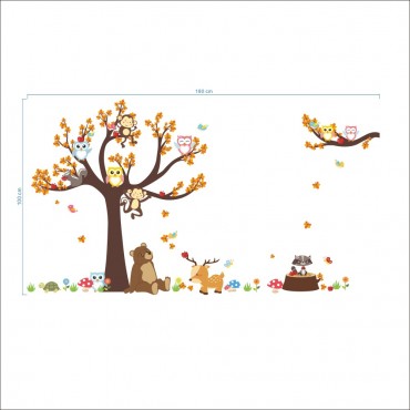 Owl and Monkey Playing on Tree Wall Decal Sticker