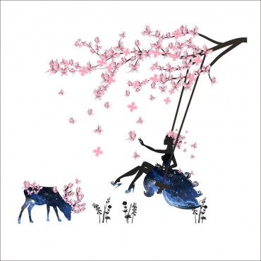 Fairy Swing on Blossom Tree Wall Decal Sticker