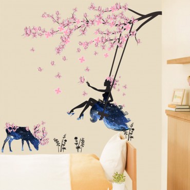 Fairy Swing on Blossom Tree Wall Decal Sticker