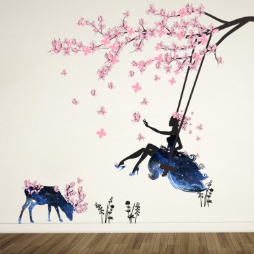 Fairy Swing on Blossom Tree Wall Decal Sticker