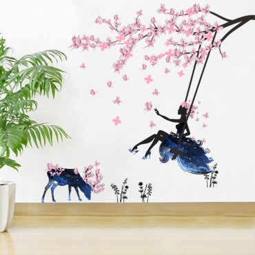 Fairy Swing on Blossom Tree Wall Decal Sticker