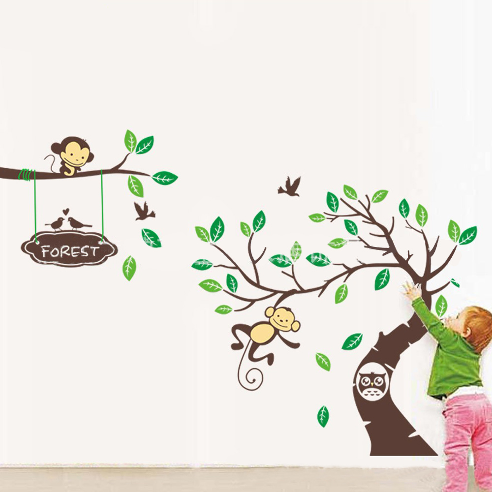 Monkey Owl on Forest Tree Wall Decal Sticker ZY1207