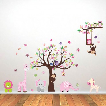 Jungle Zoo Animal Elephant Giraffe Lion Zebra Monkey Wall Decal Sticker ZY1216