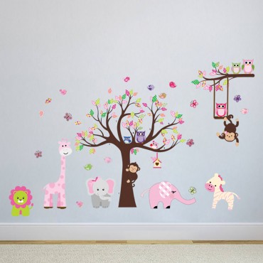 Jungle Zoo Animal Elephant Giraffe Lion Zebra Monkey Wall Decal Sticker ZY1216